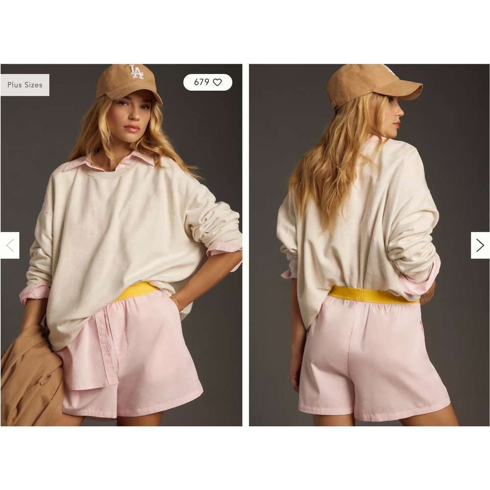 Anthropologie Pink Sleep Shorts Yellow Waistband Relaxed Fit Loungewear Size S